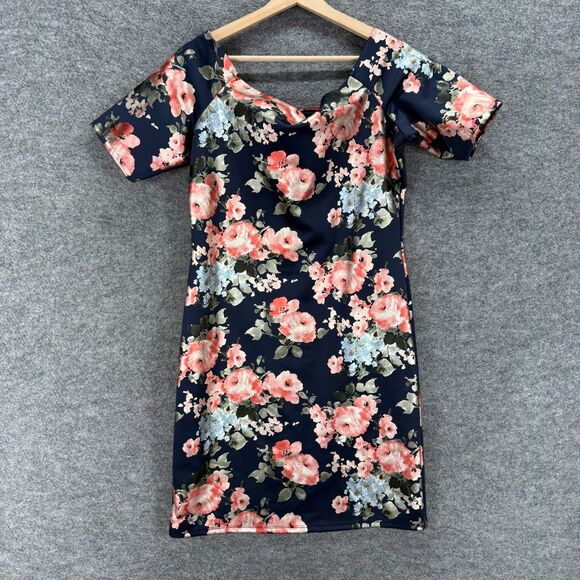 Olivia Matthews Dress Women 16 Blue Floral Shift Short Short Sleeve Casual - Picture 2 of 7